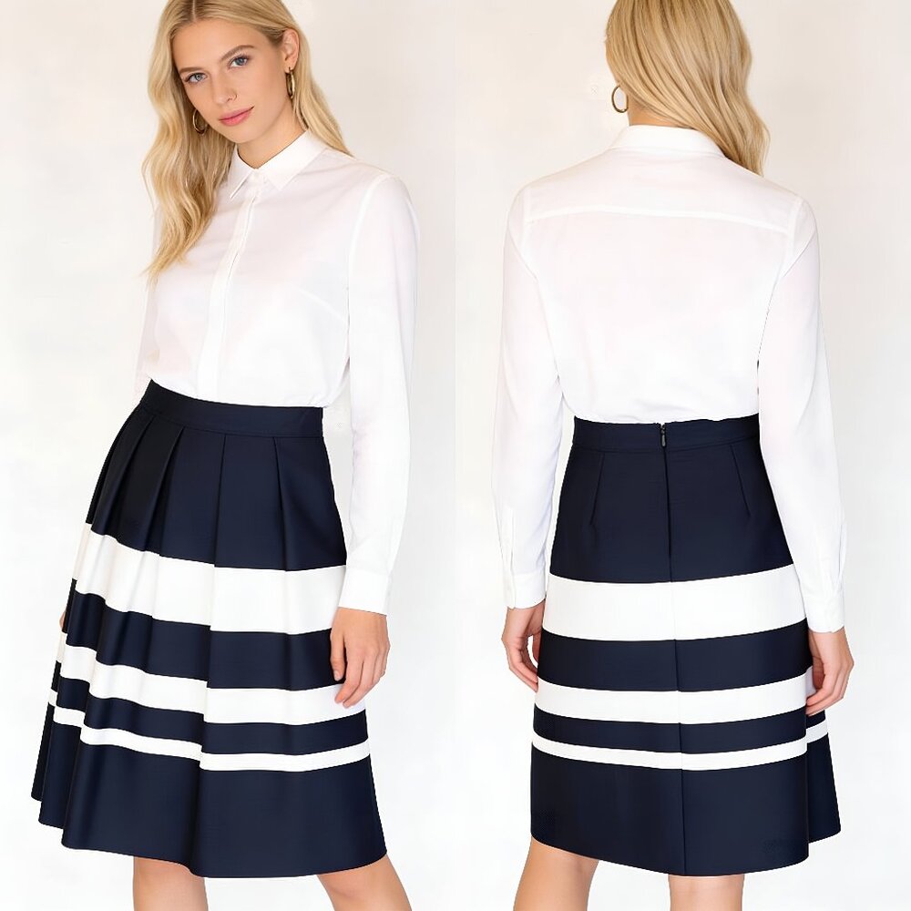 Hugo Boss Navy & White Striped Skirt | Silky Elegant Fit I SMALL SIZE